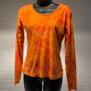 Harley Davidson Women's‎ Orange Tie Dye Long Sleeve Motorcycle T-Shirt